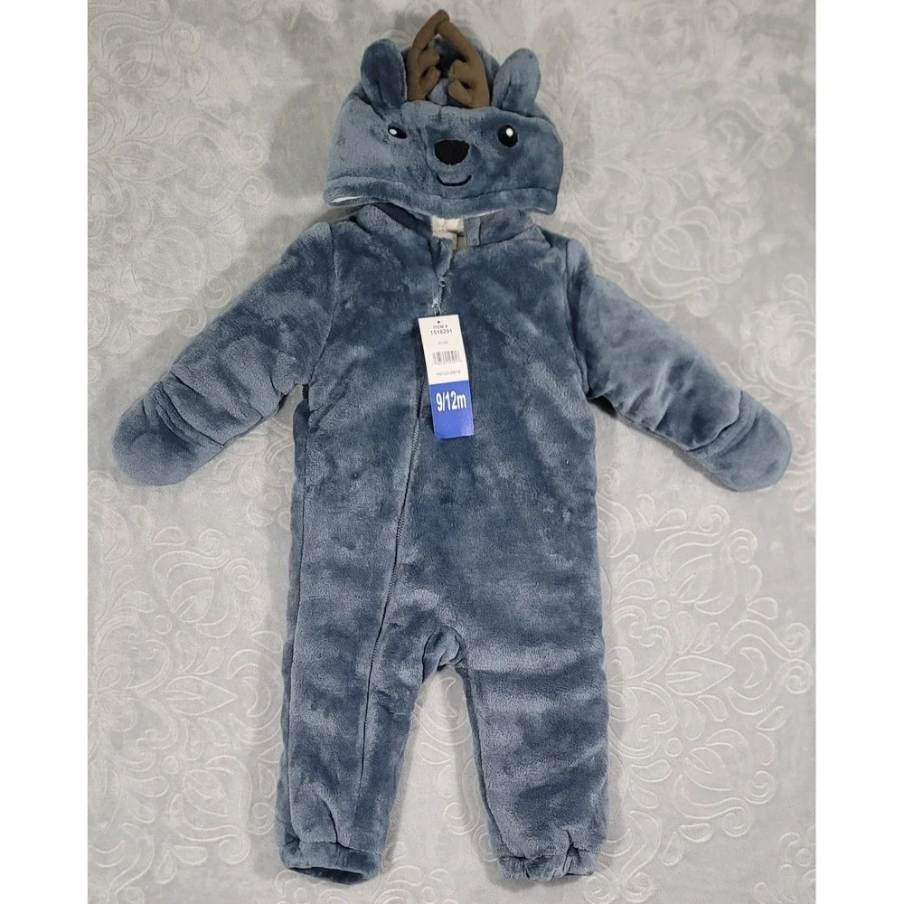 KOALA BABY ~ 1 Piece ~ Blue Plush Pram Jumper‎ ~ 9/12 Months ~ Lined Body & Hood